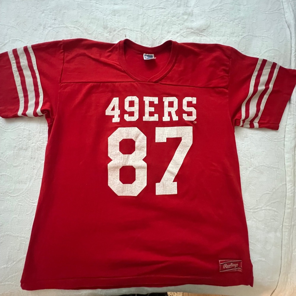 Vintage Rawlings Single Stich 49ers 87 Dwight Clark Jersey Style Tee Red XL USA